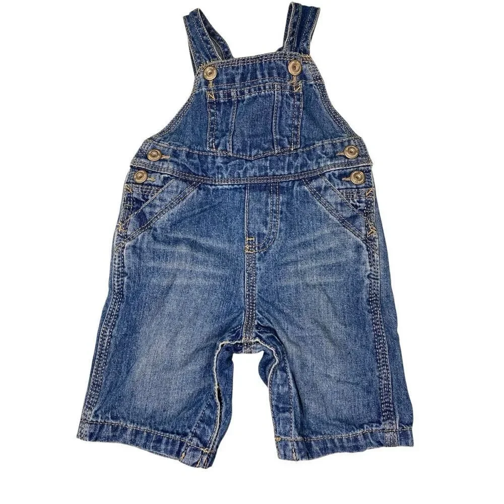 Genuine Baby OshKosh Denim Shortalls Overalls Infant 3M Blue Jean Romper Western